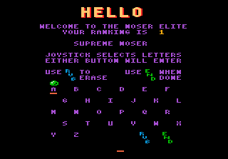 b*nQ (Atari 7800) screenshot: Enter your initials for high score.