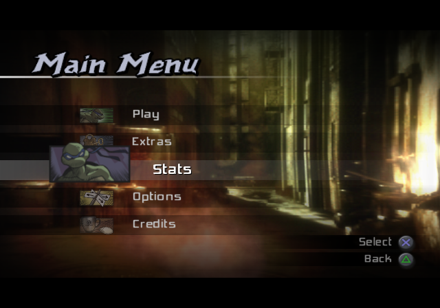 TMNT (PlayStation 2) screenshot: Menu screen.