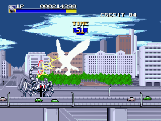 Mighty Morphin Power Rangers: The Movie (Genesis) screenshot: Falconzord vs. Scorpitron