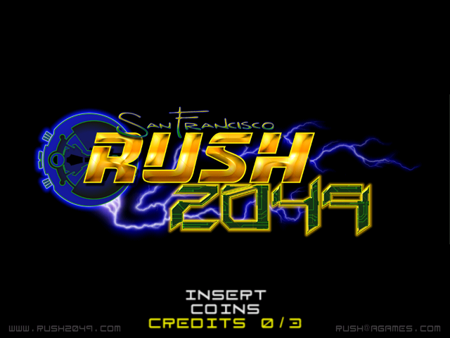 San Francisco Rush 2049 (Arcade) screenshot: Arcade attract mode title screen