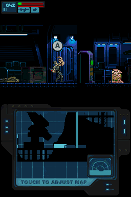 Aliens: Infestation (Nintendo DS) screenshot: It got me! OUCH!! Get out of my face you little bastard!!