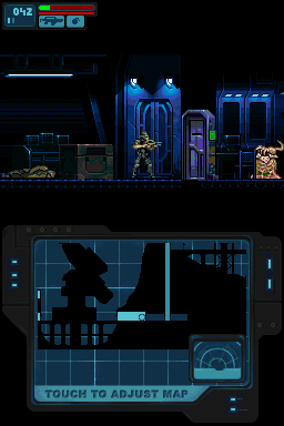 Aliens: Infestation (Nintendo DS) screenshot: In-Game Screen - A facehugger popped out of that egg! Be careful...