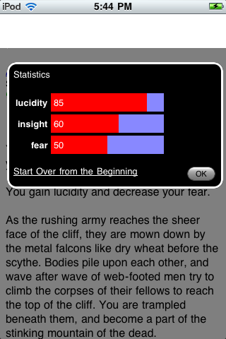 The Nightmare Maze (iPhone) screenshot: In-game stats display