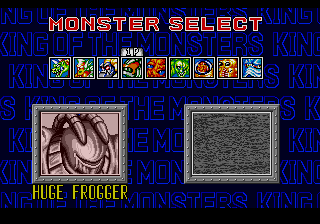 King of the Monsters 2 (Genesis) screenshot: Quite a variety of monsters available