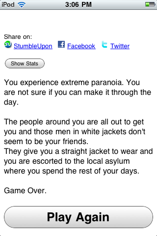 Paranoia (iPhone) screenshot: It was worth a shot, but you're not at your most credible.