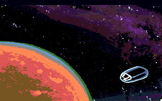 Space Quest I: Roger Wilco in the Sarien Encounter (Amiga) screenshot: Headed towards the planet Kerona.