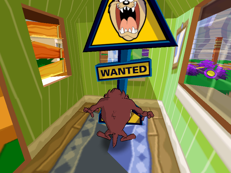 Taz: Wanted (Windows) screenshot: The main goal is to destroy all these wanted signs and that will give us money which we can lose if we're captured.