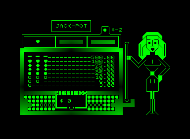 Slot Machine (Commodore PET/CBM) screenshot: Two of the wheels are spinning