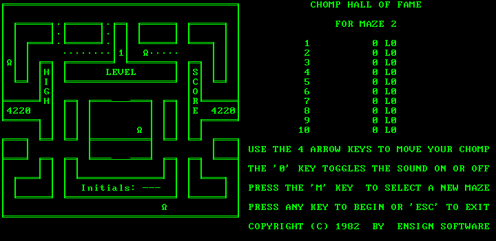 Chomps (DOS) screenshot: This level is almost complete... (Monochrome display)