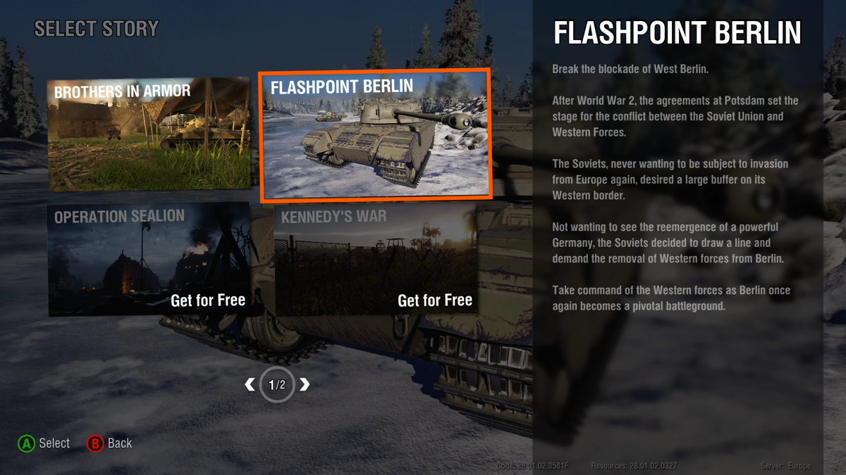 World of Tanks: Xbox 360 Edition (Xbox One) screenshot: Campaign selection
