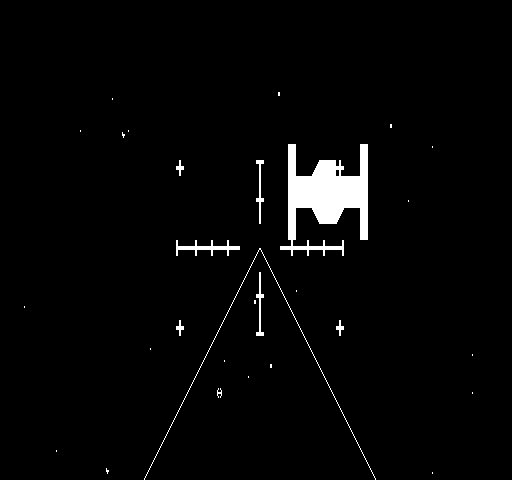 Grotnik Wars (Exidy Sorcerer) screenshot: Trying to shoot down the fighter