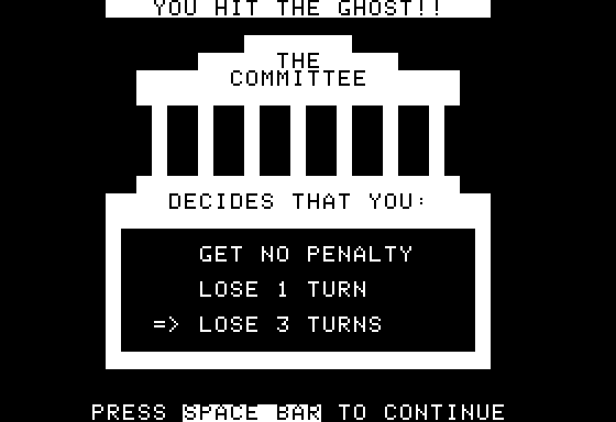 Algebra Arcade (Apple II) screenshot: At the committee after hitting the ghost