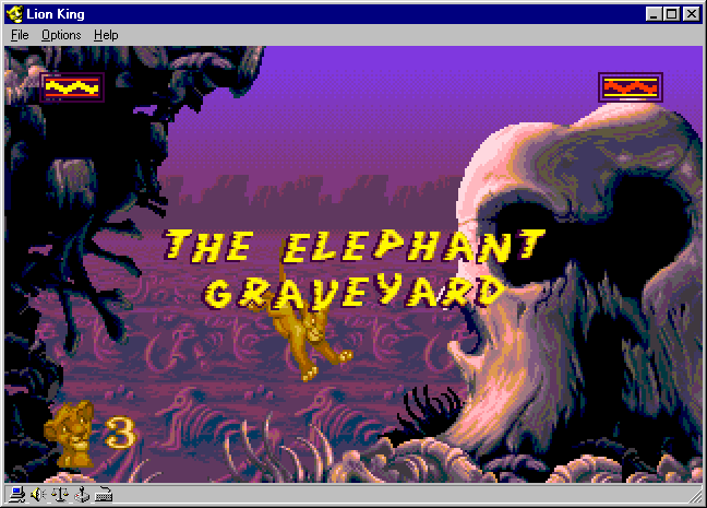 The Lion King (Windows) screenshot: Visiting The Elephant Graveyard (Large Size)