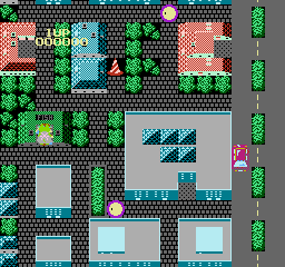 Onyanko Town (NES) screenshot: Entering a fish market