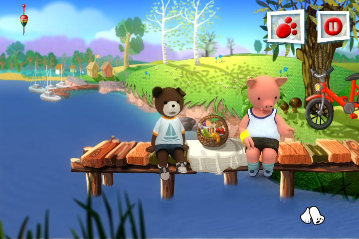 Teddy Floppy Ear: Kayaking (Windows) screenshot: The end - finally Teddy Floppy Ear and Piglet have an opportunity to eat their lunch.