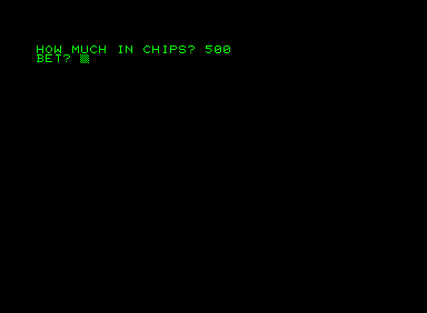 Bjack (Commodore PET/CBM) screenshot: Game set-up