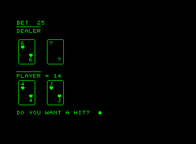 Bjack (Commodore PET/CBM) screenshot: My first cards