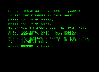 Bop (Commodore PET/CBM) screenshot: Controls