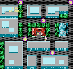 Onyanko Town (NES) screenshot: The kitten heading out of the house