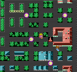 Onyanko Town (NES) screenshot: Traffic cones can appear all over town