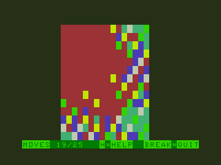 Flood It! (TRS-80 CoCo) screenshot: Board Almost Claimed