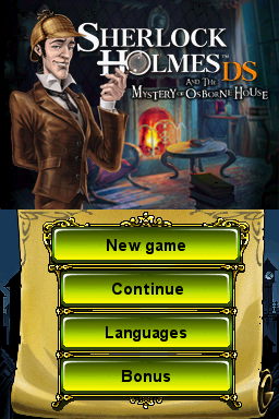Sherlock Holmes and the Mystery of Osborne House (Nintendo DS) screenshot: Menu