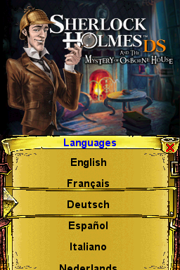 Sherlock Holmes and the Mystery of Osborne House (Nintendo DS) screenshot: Choose your language