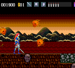 Samurai-Ghost (TurboGrafx-16) screenshot: Surrounded by flame heads