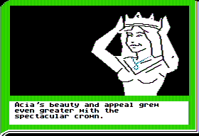 ZorkQuest: Assault on Egreth Castle (Apple II) screenshot: Wait... What is this, a beauty pageant?