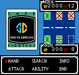 SNK vs. Capcom: Card Fighters' Clash - SNK Cardfighter's Version (Neo Geo Pocket Color) screenshot: Options in the card battle screen