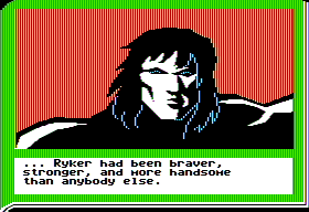 ZorkQuest: Assault on Egreth Castle (Apple II) screenshot: Ryker has a chip on his shoulder apparently!