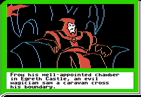 ZorkQuest: Assault on Egreth Castle (Apple II) screenshot: The Evil Bad Guy - Muhuhhahahaha!