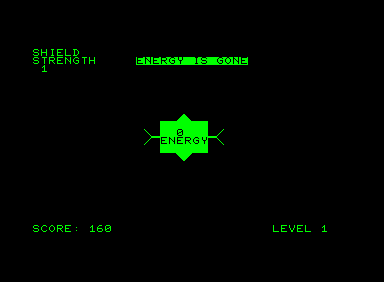 Defend! (Commodore PET/CBM) screenshot: Out of energy!