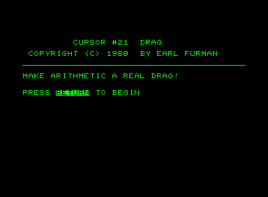 Drag (Commodore PET/CBM) screenshot: Introduction screen