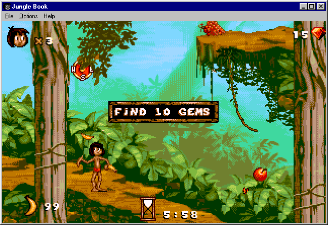 Disney's The Jungle Book (Windows) screenshot: Quota is set at the beginning of level (Double Size)