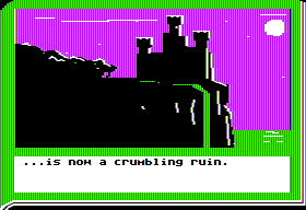 ZorkQuest: Assault on Egreth Castle (Apple II) screenshot: ...But it is still a fixer upper and can be yours for the low price of 200 Zorkmids - call today!
