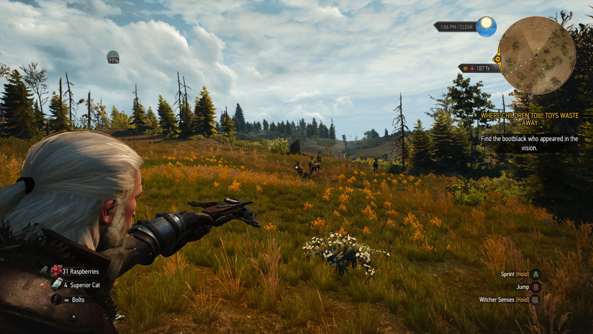 The Witcher 3: Wild Hunt (Xbox One) screenshot: Hunting deer with my crossbow