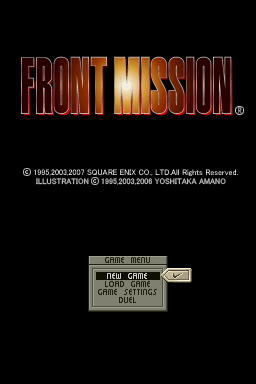 Front Mission (Nintendo DS) screenshot: Title screen with main menu.