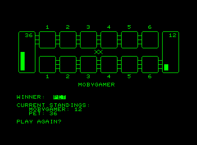 Kalah (Commodore PET/CBM) screenshot: PET wins
