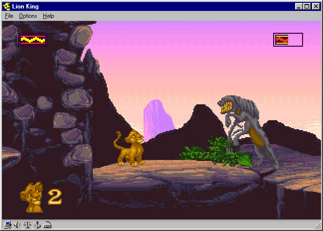 The Lion King (Windows) screenshot: Fighting with first boss (Large Size)