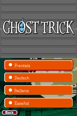 Ghost Trick: Phantom Detective (Nintendo DS) screenshot: Choose your language (English is not displayed since it's already in use)