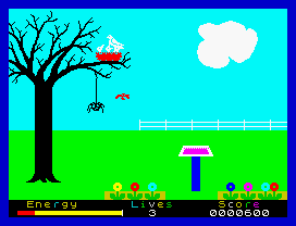 Percy the Potty Pigeon (ZX Spectrum) screenshot: Feeding the little potties with the 3rd and last worm of the screen.