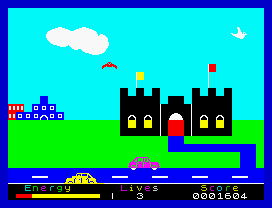 Percy the Potty Pigeon (ZX Spectrum) screenshot: Long distances require rest.