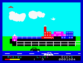 Percy the Potty Pigeon (ZX Spectrum) screenshot: You can land the pigeon and restore its health, but here it will be very dangerous.