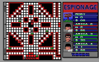 Espionage (Amiga) screenshot: All of my agents have been defeated. The computer opponents continue to play.