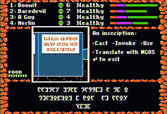 The Dark Heart of Uukrul (Apple II) screenshot: Sometimes, you have to translate the transcription to comprehend it.