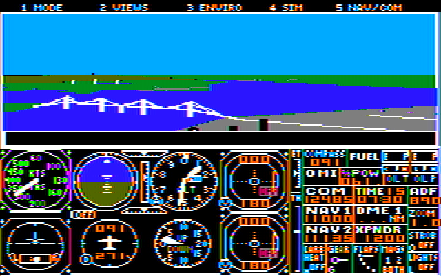 Microsoft Flight Simulator (v4.0) (DOS) screenshot: Over the Bay Bridge? (CGA, Composite)