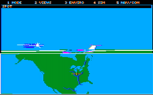 Microsoft Flight Simulator (v4.0) (DOS) screenshot: The (rather innovative) zoomable map view (CGA, composite)