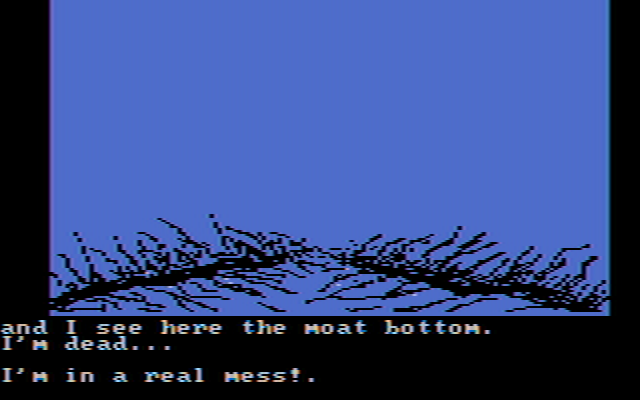 Sorcerer of Claymorgue Castle (DOS) screenshot: Sleeping with the fishes. Mental note: no air down here. (CGA, composite)