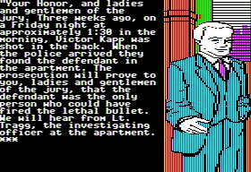 Perry Mason: The Case of the Mandarin Murder (Apple II) screenshot: The court case begins.